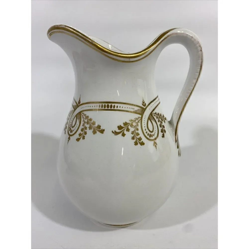 Antique Haviland French White Gilded Painted Pitcher 7.5”‎